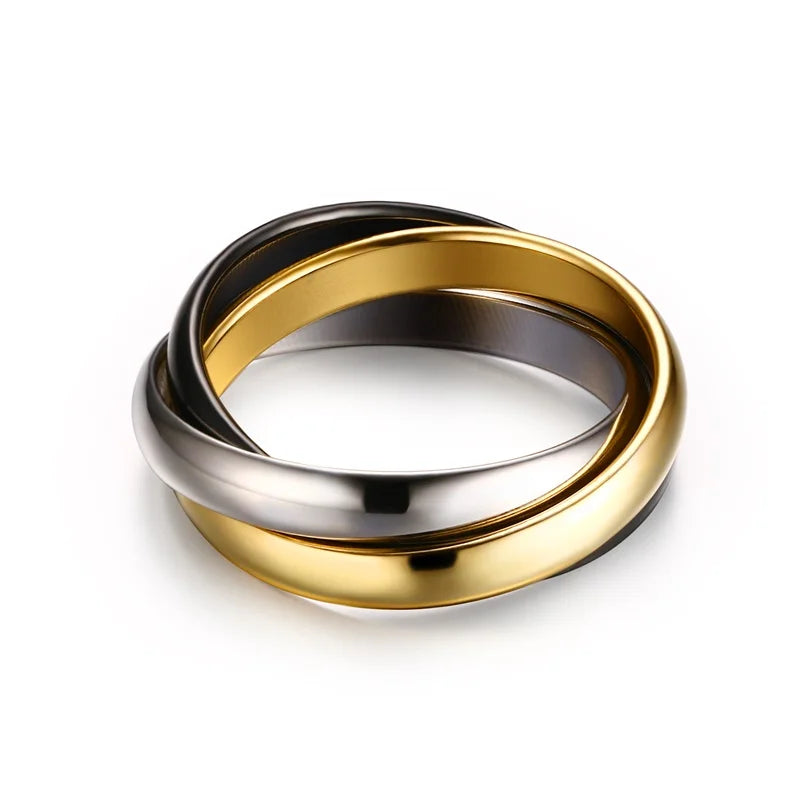Trinity Glow™ Ring Elegant Interlocked Triple Band (Gold, Silver & Rose)