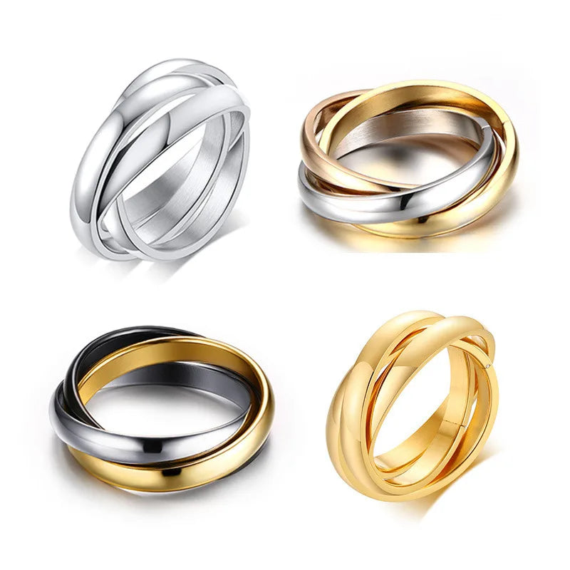 Trinity Glow™ Ring Elegant Interlocked Triple Band (Gold, Silver & Rose)